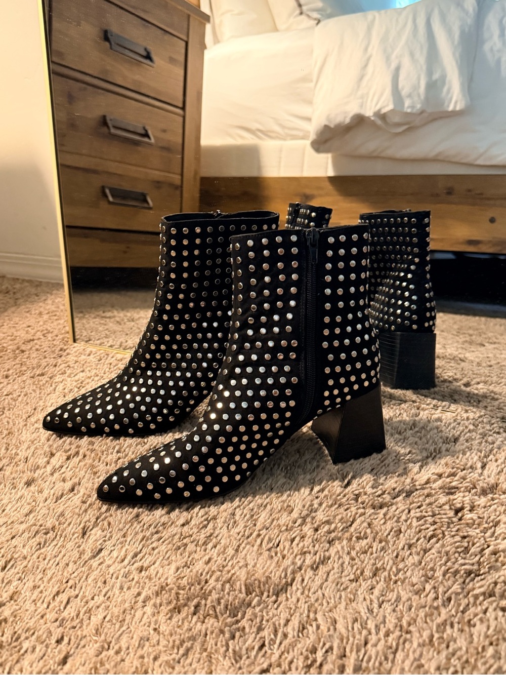 Steve Madden Black Studded Pointed Toe Ankle Boots